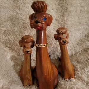 Vintage Wood Like Dog Figurines with Gold Accents